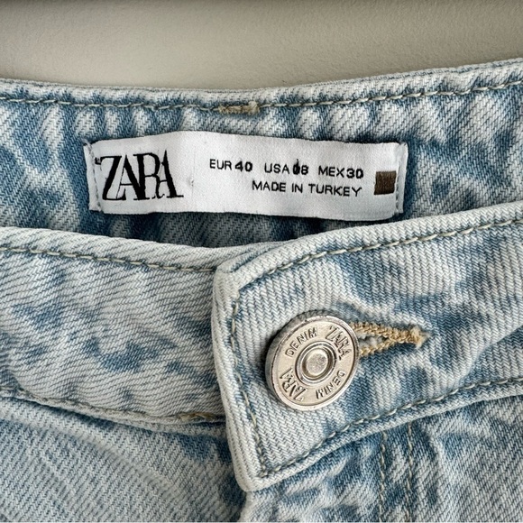 ZARA RIPPED HIGH WAIST STRAIGHT LEG JEANS Light Blue 40 / US 8 - Picture 9 of 15